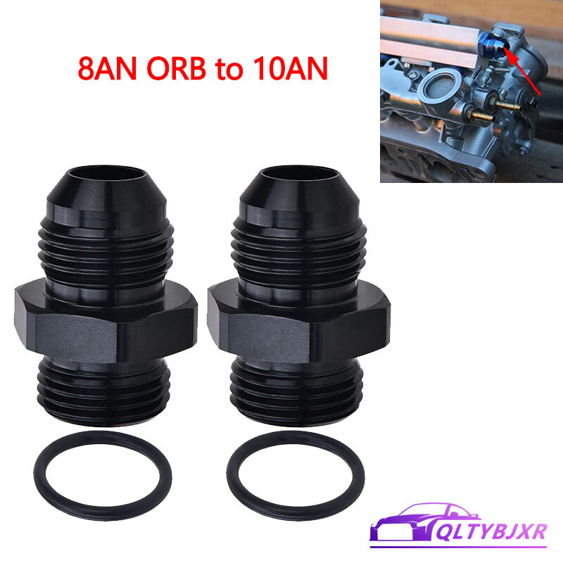2Pcs ORB 8AN to 10AN Flare Male Fuel Rail Adapter Fitting Black Aluminum