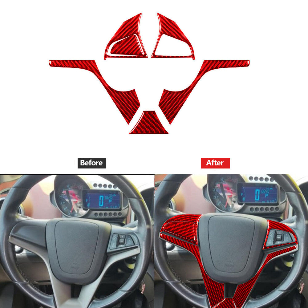 6x Red Carbon Fiber Steering Wheel Accent Cover Type B for Chevrolet Sonic 12-16