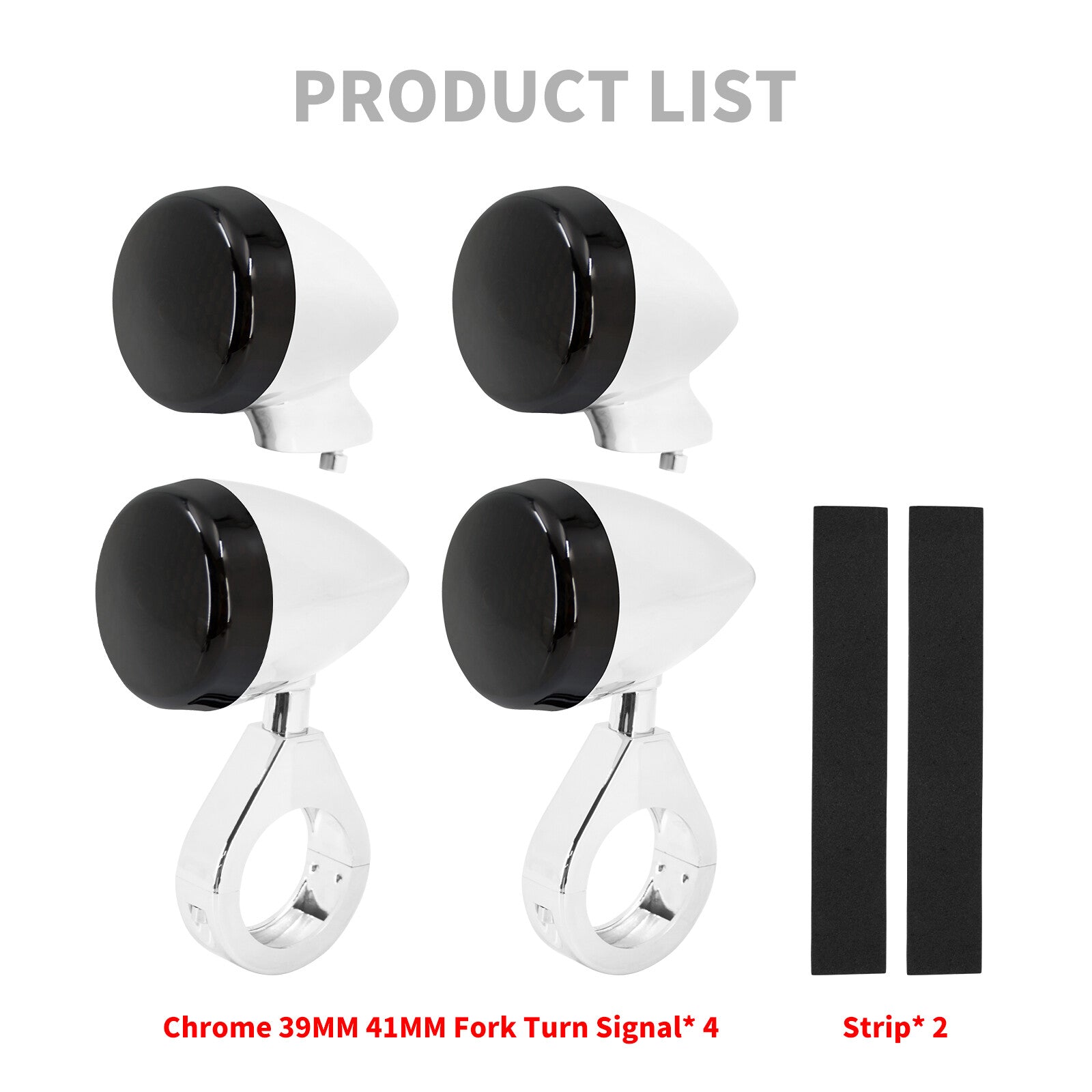 4x Chrome Front Rear LED Turn Signal Light 39 41mm Fork w/ Black Lens for Harley