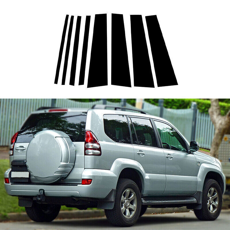 for Land Cruiser Prado J120 2003-09 Black Pillar Post Door Window Strip Trim 8P