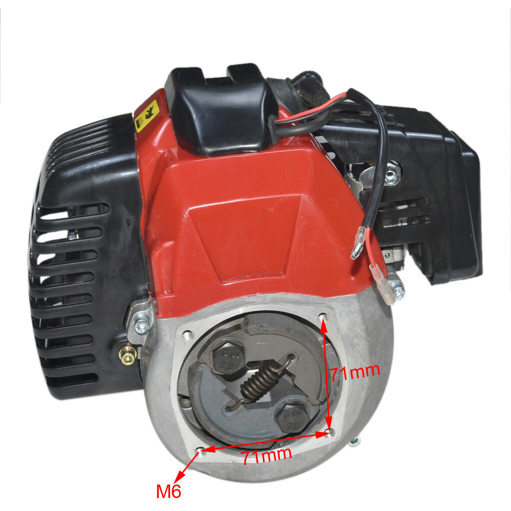 2-stroke engine motor suitable for go-karts, 50cc and 49cc pocket four-wheel drive bikes, all-terrain vehicles, and dune buggies.