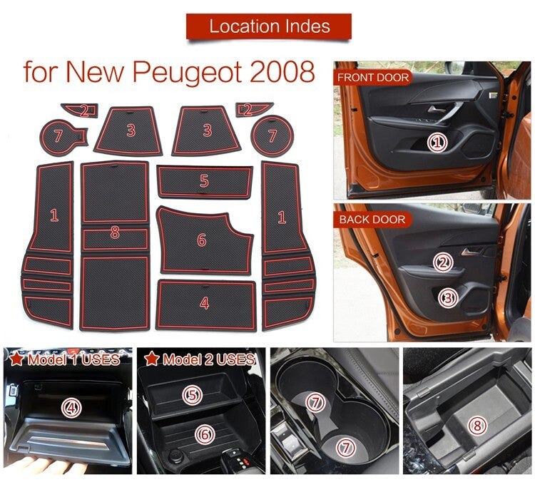 Anti-Slip Gate Slot Cup Mat for Peugeot 2008 e-2008 GT Line 2019 - 2024 BLACK