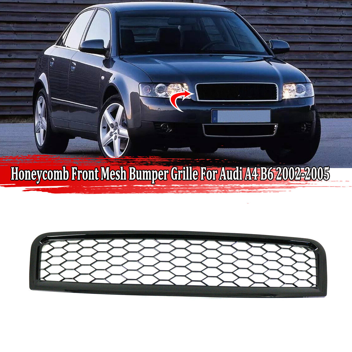 8E0853651F Front bumper center grille = Black honeycomb design suitable for 02-05 for Audi A4 B6
