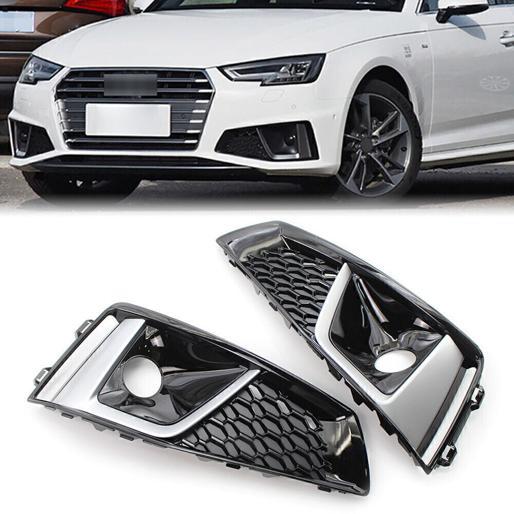 Front Bumper Grille Fog Light Lamp Cover Set Fit for Audi A4 B9 S-LINE S4 2018-2020