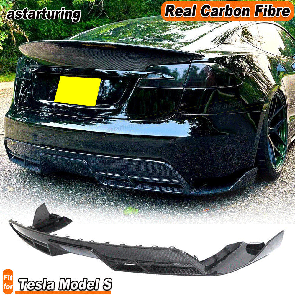 for Tesla for Model S 2021-2024 Real Carbon Fiber Rear Bumper Diffuser Lip Splitter