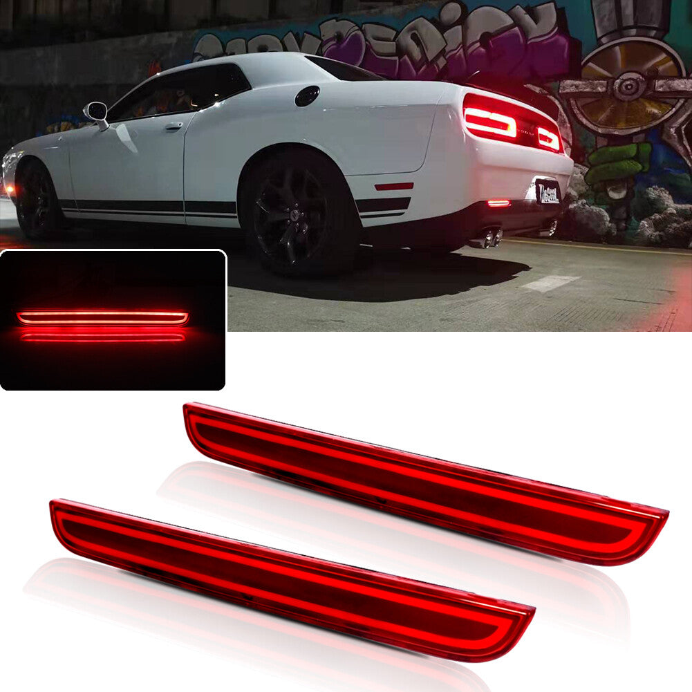 2-Piece Set for 2015-2021 for Dodge for Challenger Red Rear Bumper Fog Lights, Tail Brake LED Lights