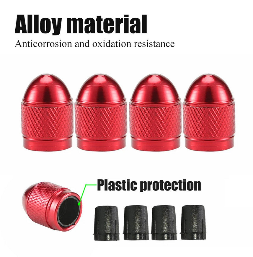 4-piece car tire valve cover rod air dust cover red bullet for BMW