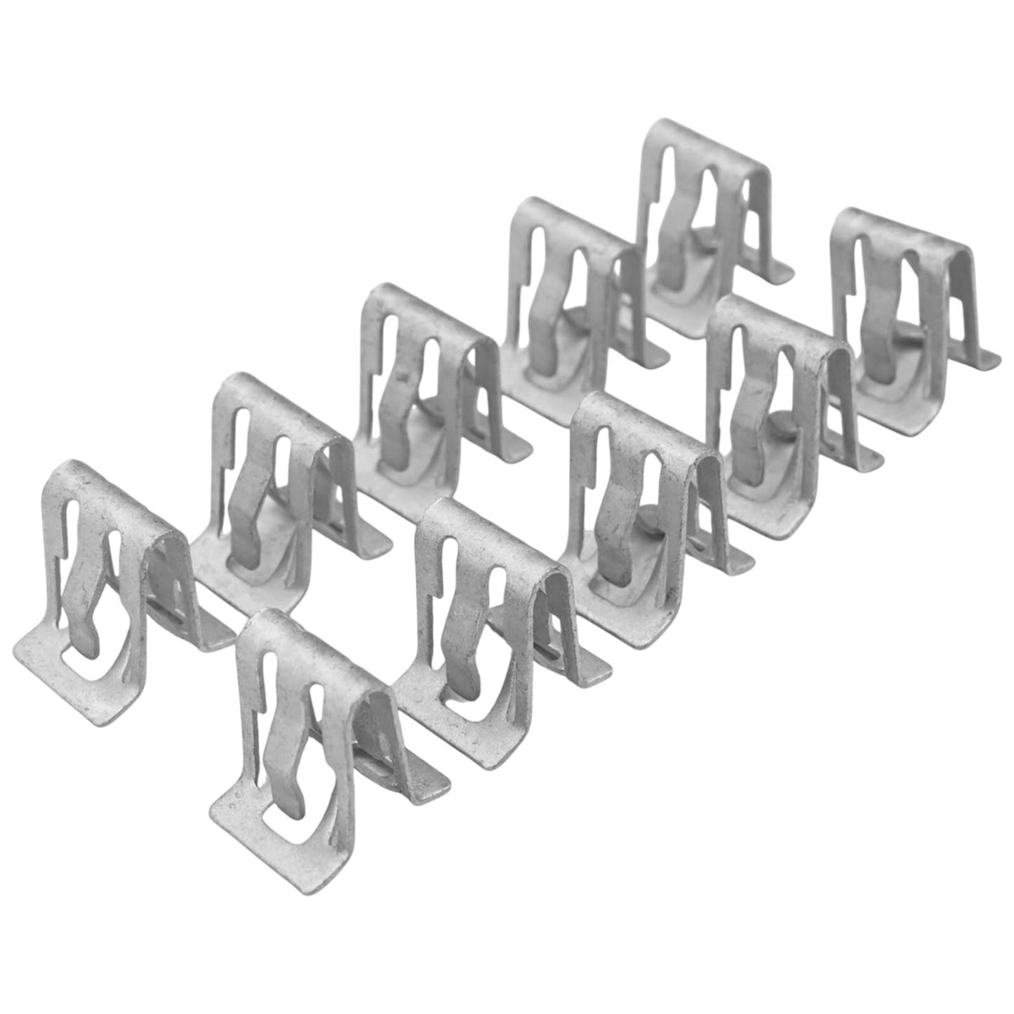 Use a 10-piece set of metal clamps to keep wires and cables in place.