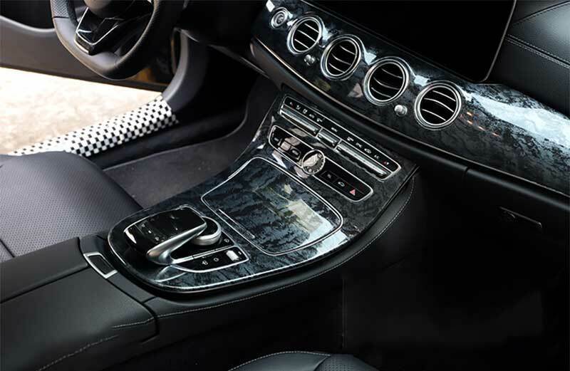 for Benz E-Class 2016-18 Black Wood Grain Central Console Gear Shift Panel Trim