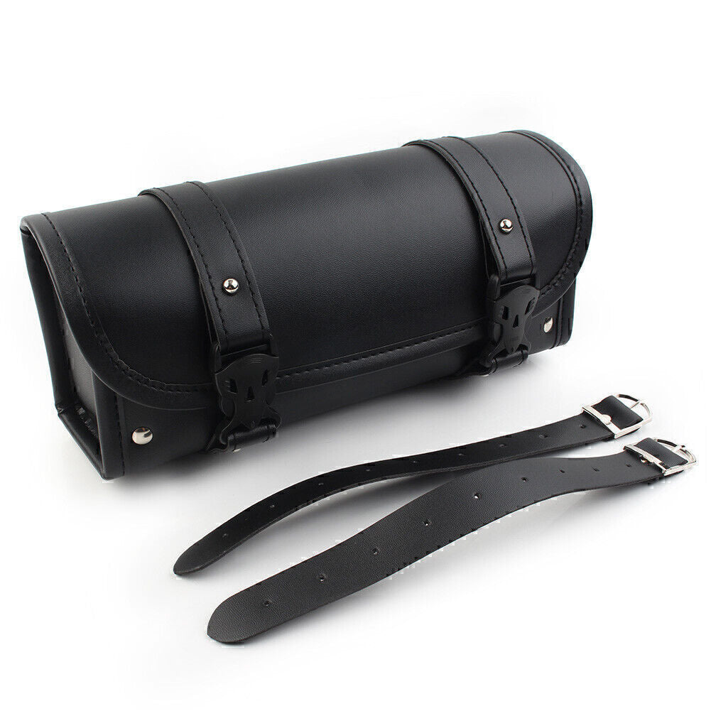Universal Black PU Leather Motorcycle Side Saddle Bags Storage Fork Tool Pouch
