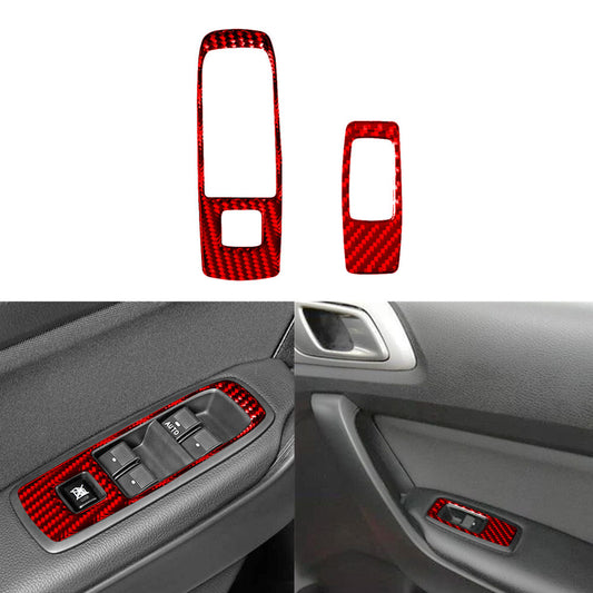 2X Red Carbon Fiber Front Door Control Frame Cover Trim for Ford Ranger 2019-22