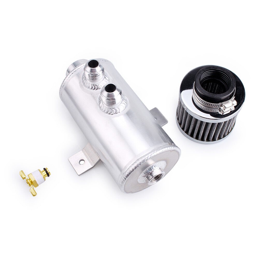 Aluminum Oil Catch Can Reservoir Tank W/ Breather Filter Baffled Polished