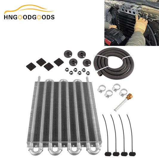 Universal 5/16-inch Transmission Oil Cooler Kit with 8-line/8-pass Tubing and Fins in Silver
