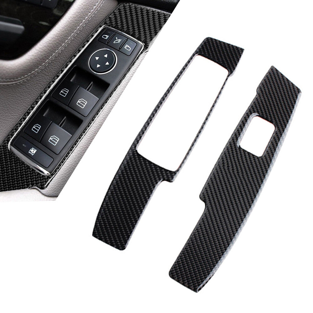 2x Carbon Fiber Window Control Panel Trim for Mercedes-Benz W204 2007-2013