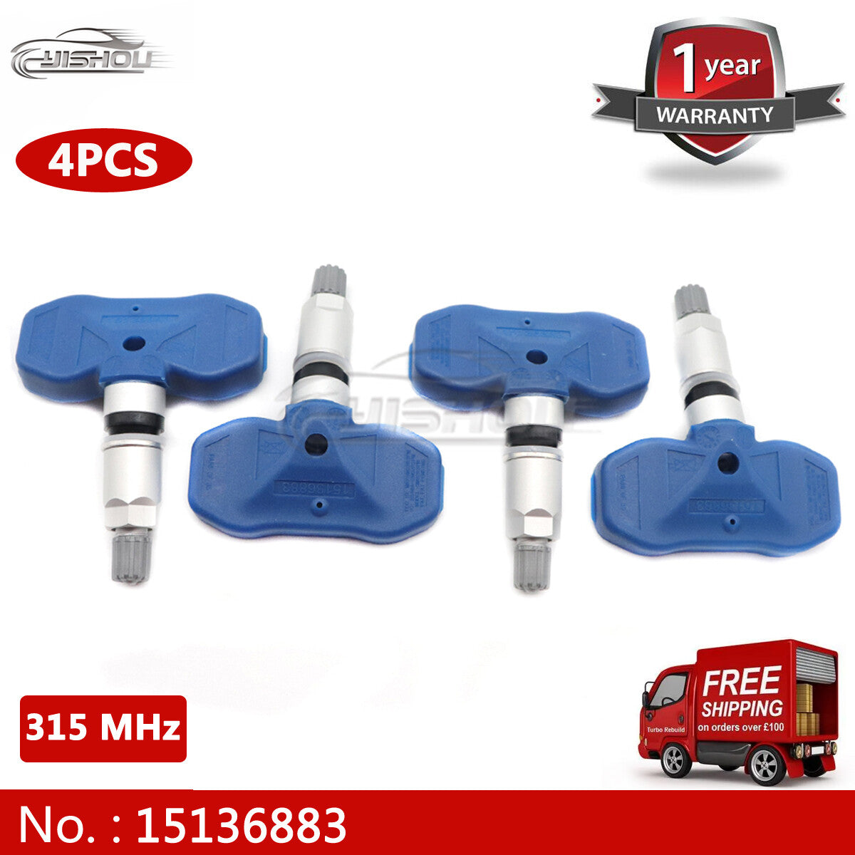 4-pack of new TPMS tire pressure sensors (15136883) for Cadillac for Escalade , for GMC , and for Sierra .