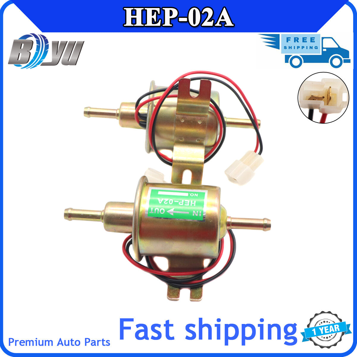 12V HEP-02A Inline Fuel Pump - Electric Low-Pressure Gas/Diesel Fuel Pump