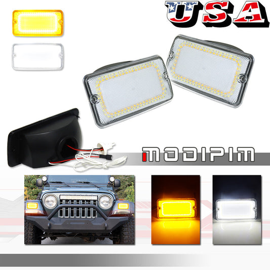 Transparent lens switch LED front DRL turn signal lights for Jeep for Wrangler TJ 97-06