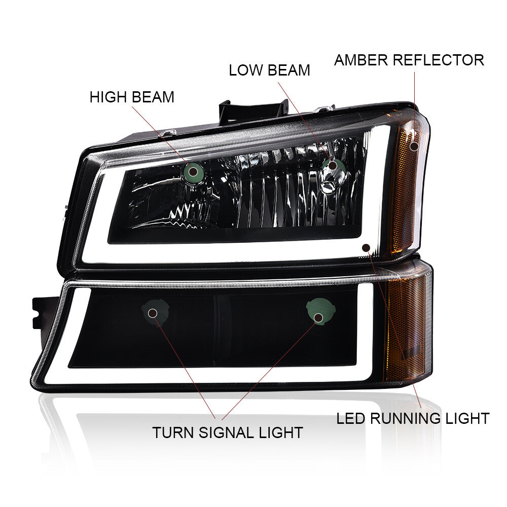 Black Jade/Glossy LED White Water+ Small Whitening 03-06 Black and White West Silverado 1500 2500