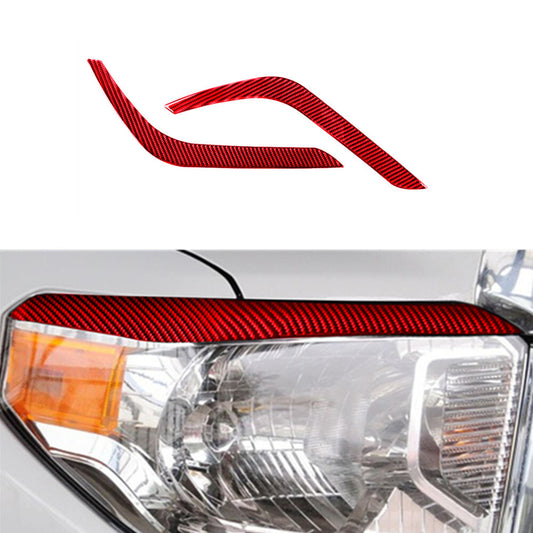 2Pcs Red Carbon Fiber Headlight Eyelids Eyebrow Trim for Toyota Tundra 2014-2018