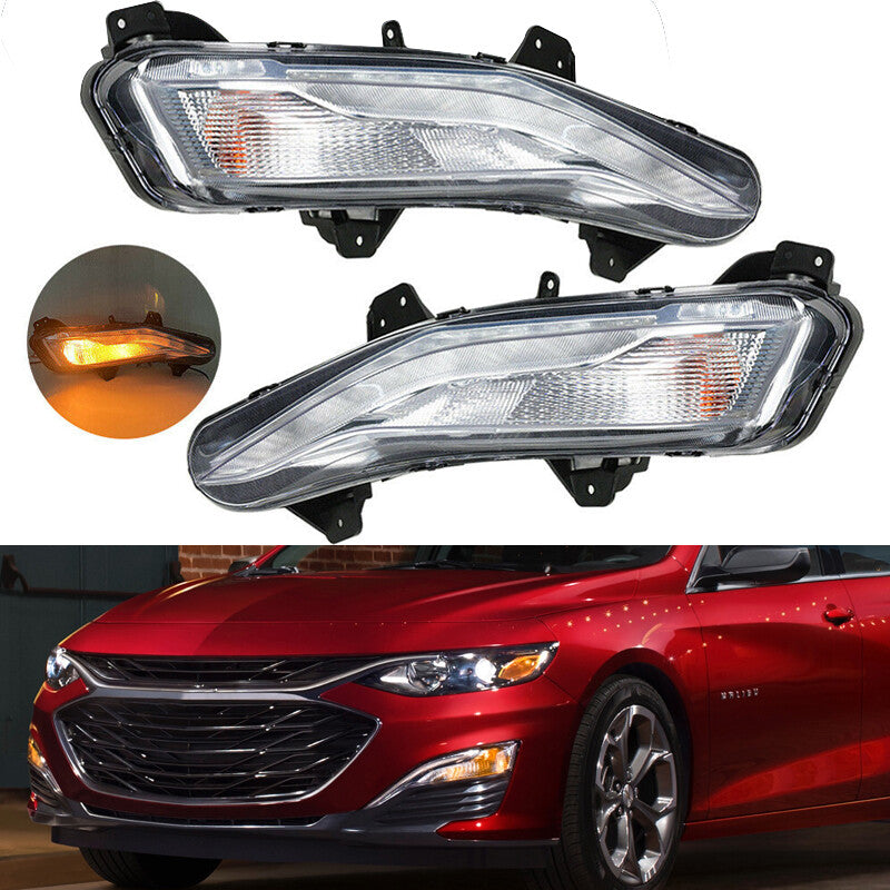 A pair of LED turn signal fog lights on the front bumper for the for Chevrolet Malibu 2019-2020.