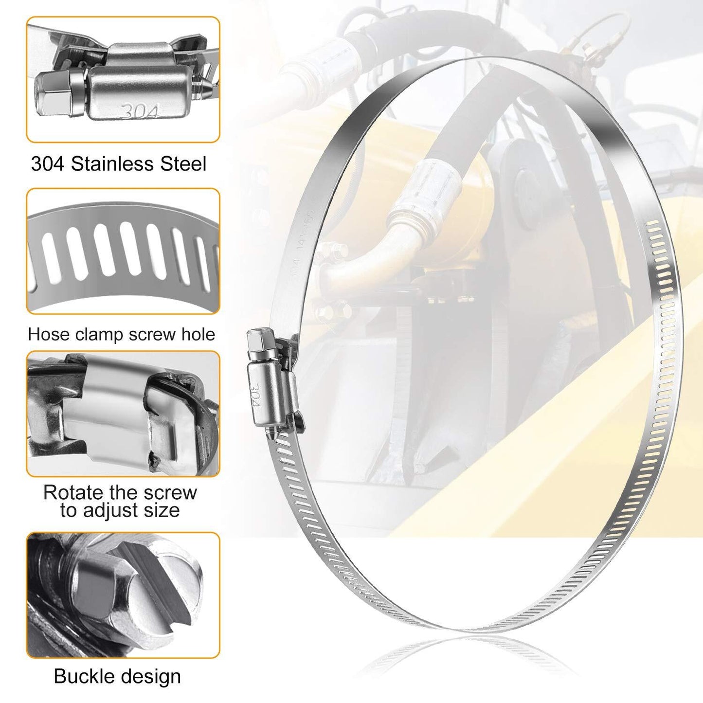 6-Piece Adjustable Hose Clamp Worm Gear Stainless Steel Clamp 8-inch