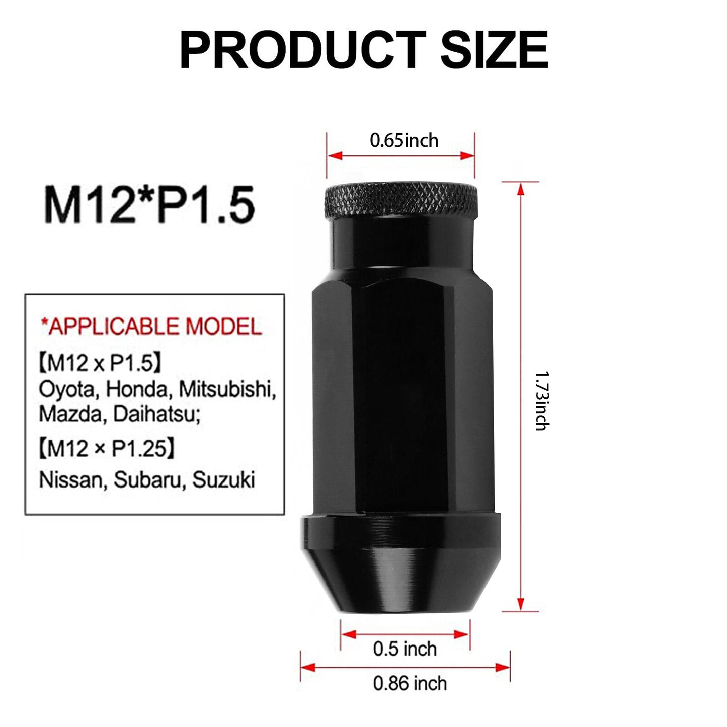 20pcs Black Racing Extended Open End Tip Steel Wheel Lug Nuts M12x1.5+ Adapter