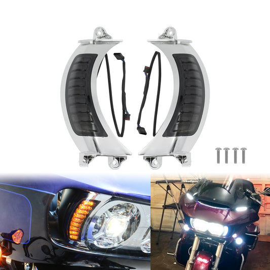 Chrome LED Side Marker Lamp Turn Singals Light Fit for Harley Road Glide 15-2023
