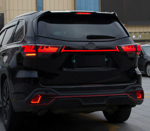 Black Tailgate Trunk LED Tail Light Cover Panel for Toyota Highlander 2014-2019