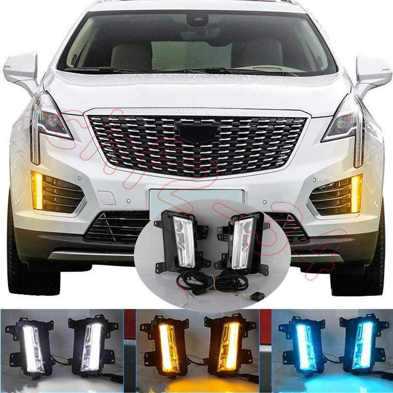 Led DRL Front Fog Light Lamp 3-Color Streamer Light Fit for Cadillac XT5 20-2022
