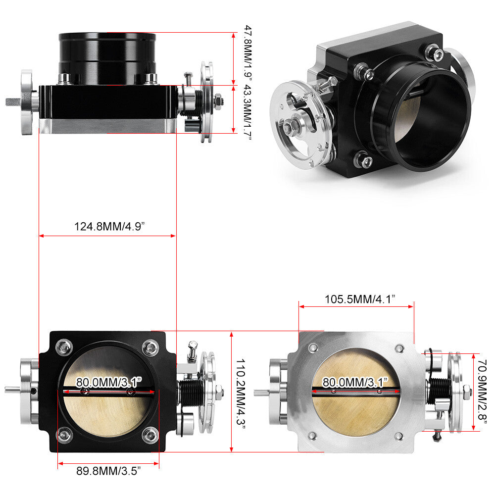 Throttle Body Performance Billet 80MM Aluminum Intake Manifold For 3 High Flow