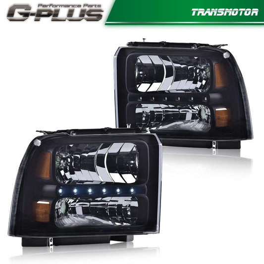 Suitable for 05-07 F250 F350 F450 F550 Super Duty LED DRL headlights in black.
