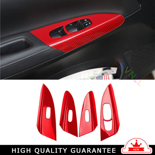 Glass Window Lifting Lock Panel Trim for Nissan Sentra 13-19 Red Carbon Fiber