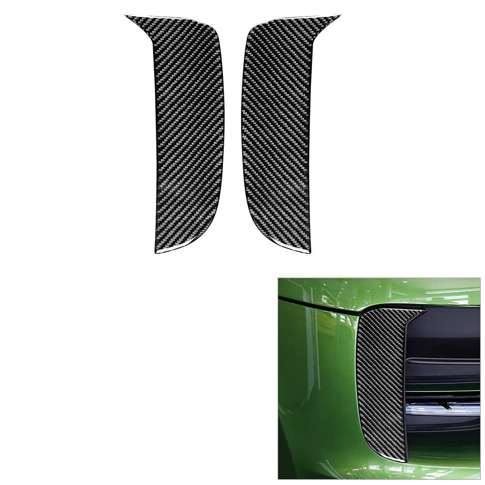 2X Carbon Fiber Exterior Front Fog Light Strip Trim for Porsche Macan 2019-2021