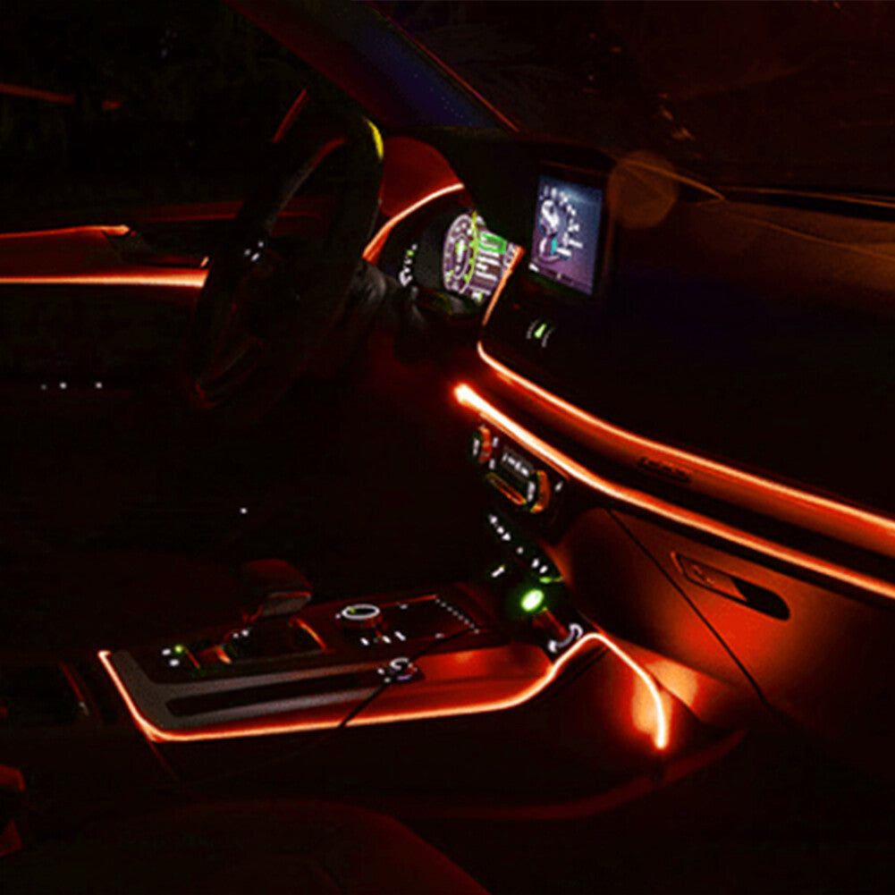 Car Interior LED Neon Lights Decor Atmosphere El Wire String Lamp Orange 2M