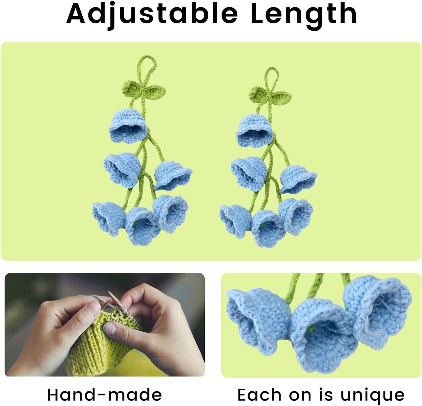 1Bell flower Hand Knitted Cute Car Accessory for Rear View Mirror Hanging Blue