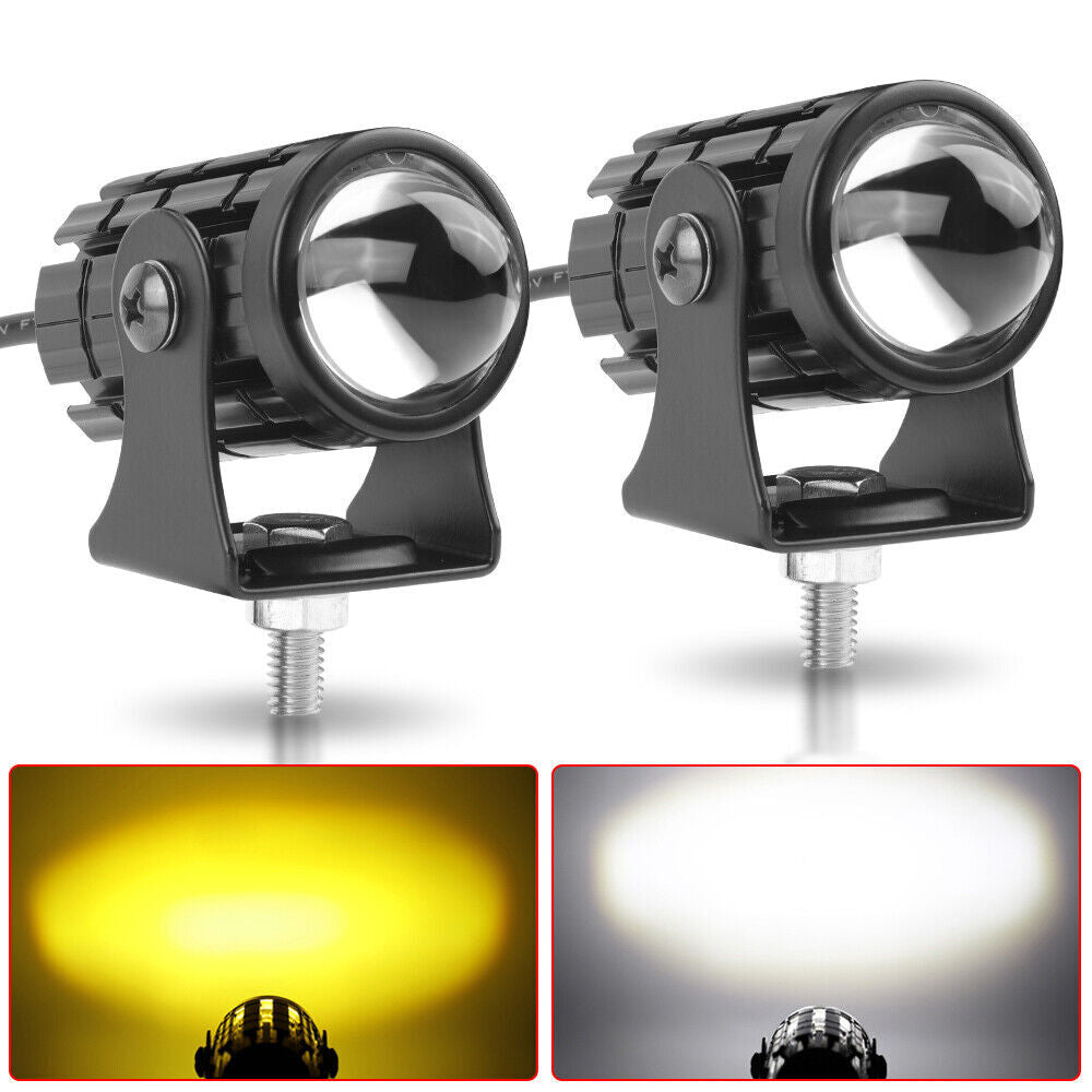 2X Motorcycle LED White Yellow Dual Color Spot Light Headlight Fog Driving
