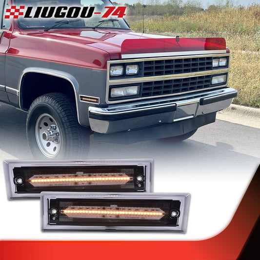 Amber LED front marker light with smoked lens suitable for Chevrolet C10, C20, C30, and for GMC (81-91mm).