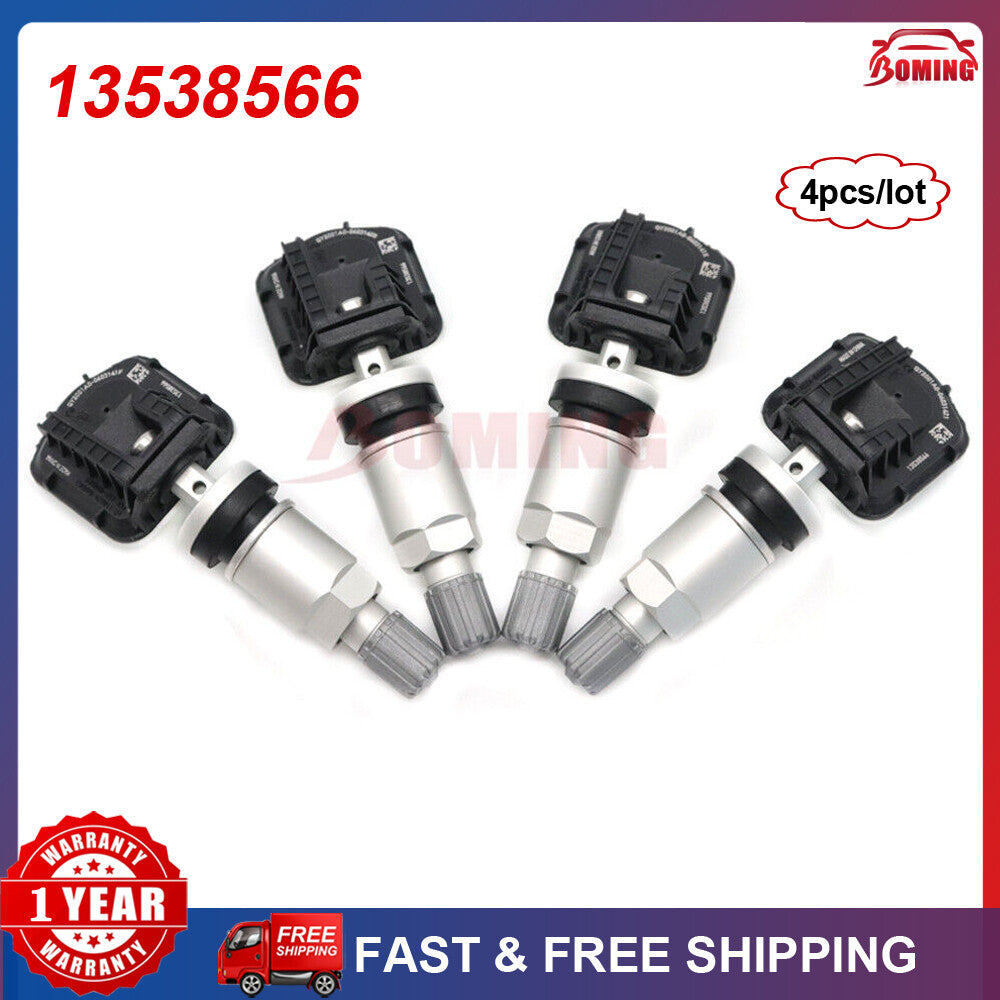4-pack of new TPMS (Tire Pressure Monitoring System) sensors, model 13538566, for Buick Envision 2021 and 2022.