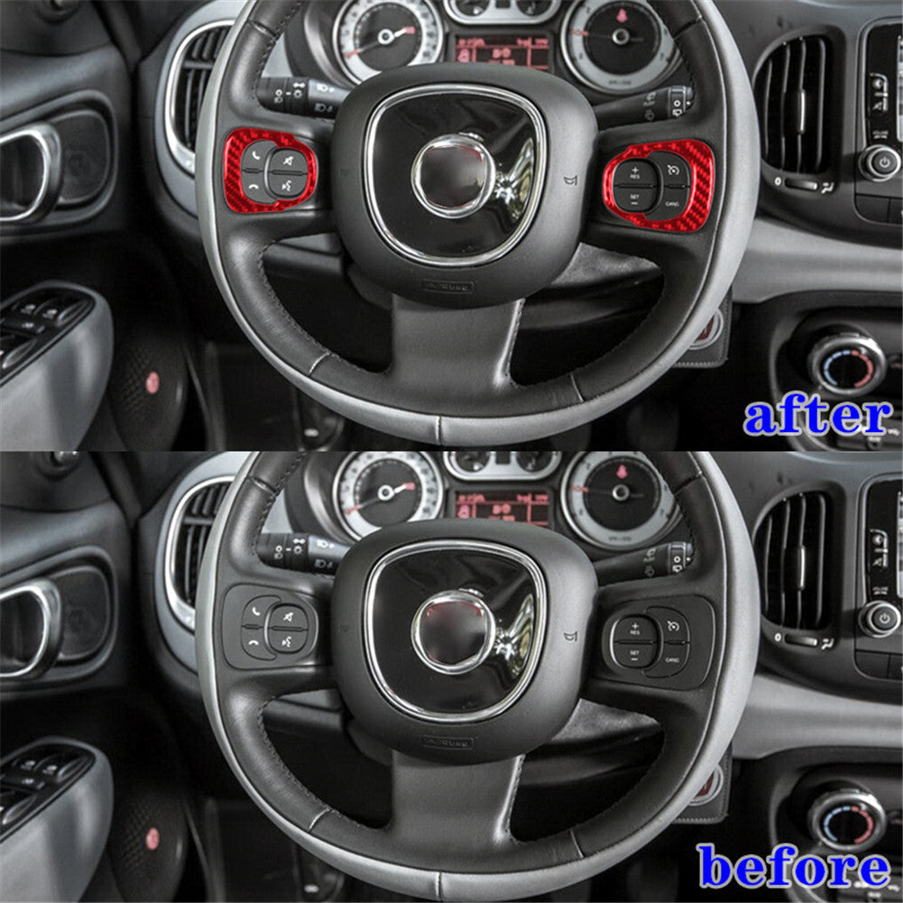 Red Carbon Fiber Interior Steering Wheel Accent Cover Trim For 2014-17 for Fiat 500L