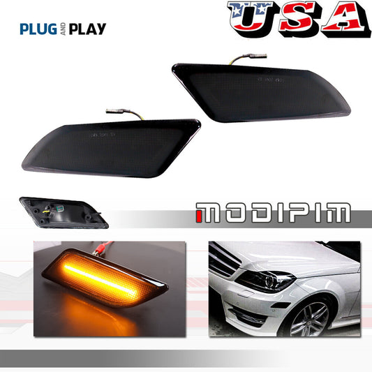 Suitable for 12-14 year old for Mercedes W204 250 C300 C350 front smoked amber LED side marker lights