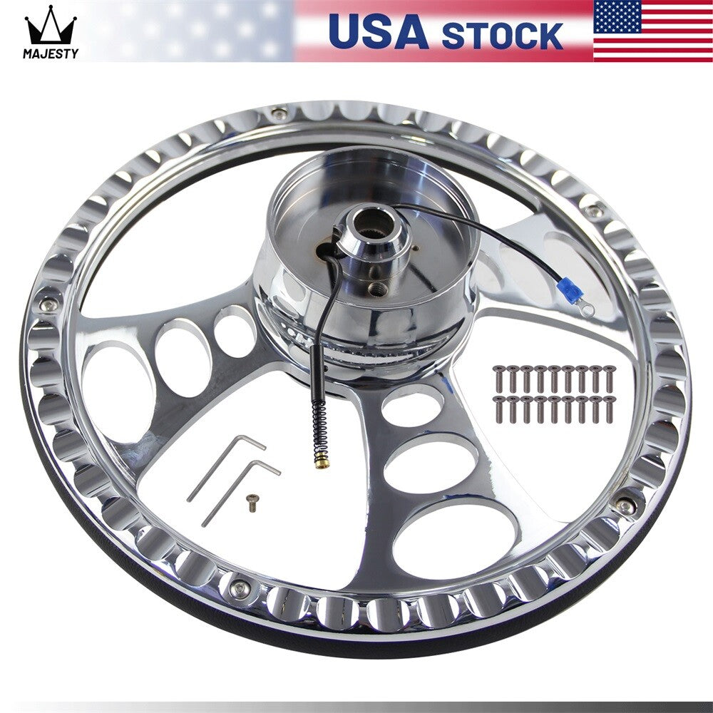 14 9-Bolt Chrome Half Wrap PVC Steering Wheel+Horn Adpter for Chevy GM for Dodge