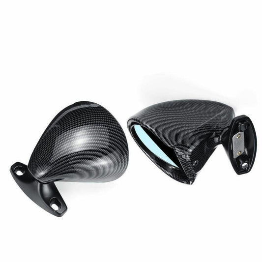 For Car Door Wing Carbon Fiber Look Vintage Rear View Mirror Blue Anti-glare