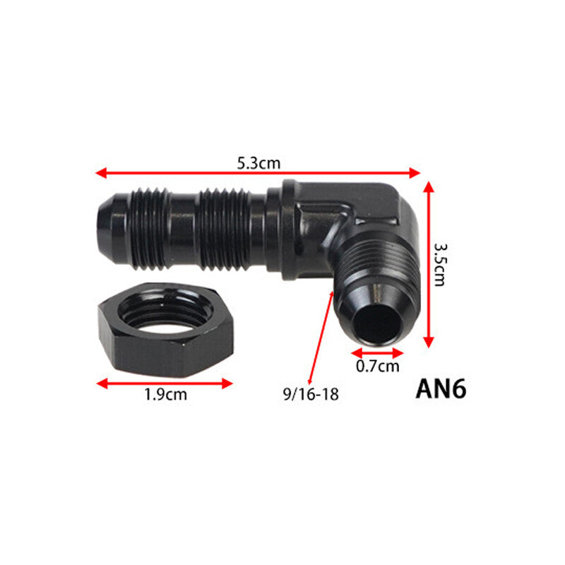 Aluminum 90 Degree 6AN Male Flare Union Bulkhead Fuel Fitting Adapter AN6 W/Nut