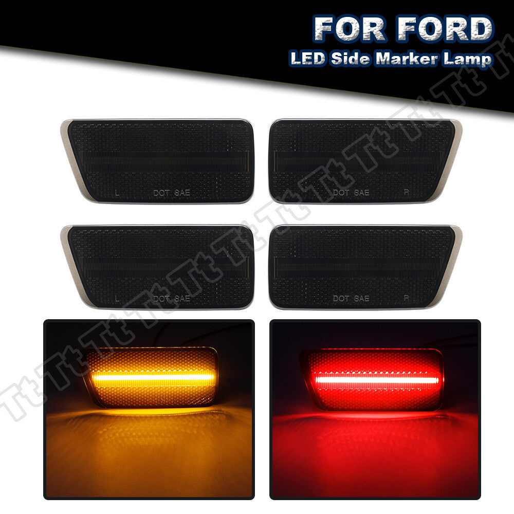 Smoked LED front and rear bumper side marker lights for 2021-24 for Ford for Mustang Sport 4-piece set