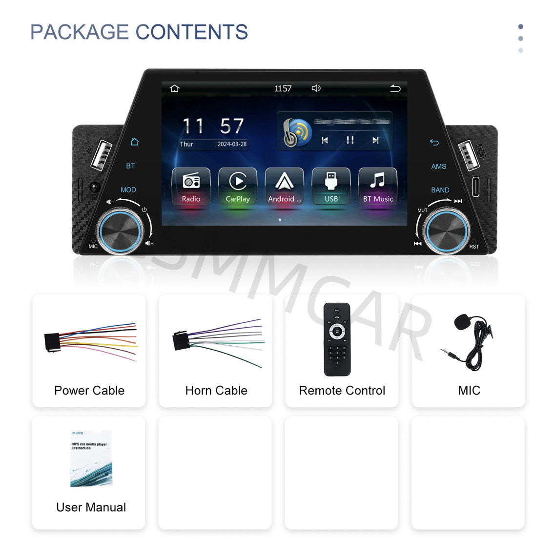 Touch Screen Car Stereo Radio 5in Bluetooth FM For Apple Carplay Android Auto