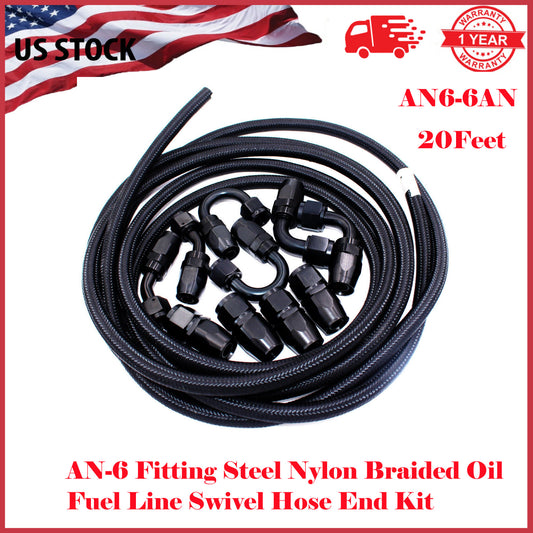 20ft 6AN 6AN6 AN-6 Accessories Steel Nylon Braided Oil Fuel Line Rotary Hose End Kit