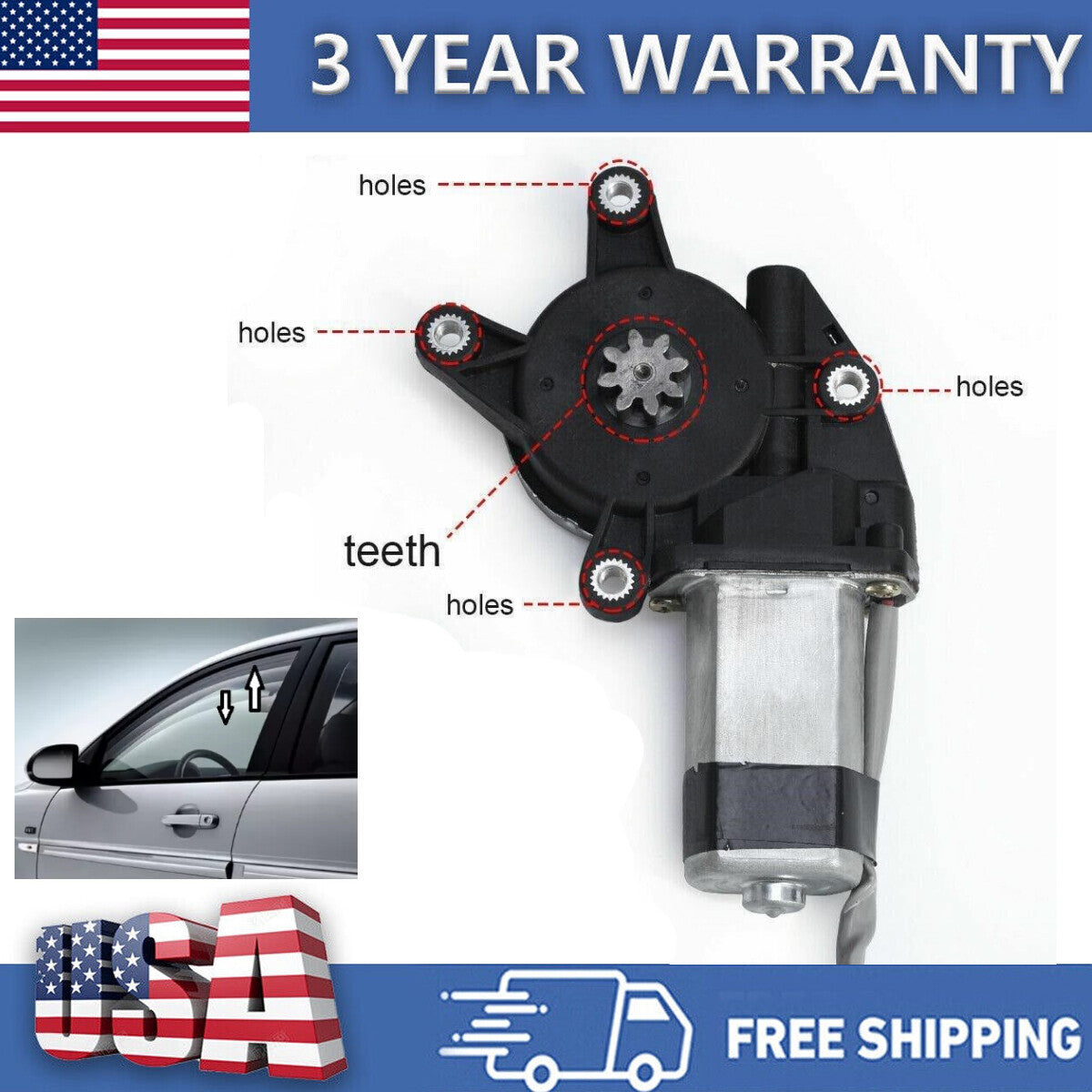for Honda Insight for Civic Left Power Window Lifter Regulator Motor 4 Holes 8 Teeth