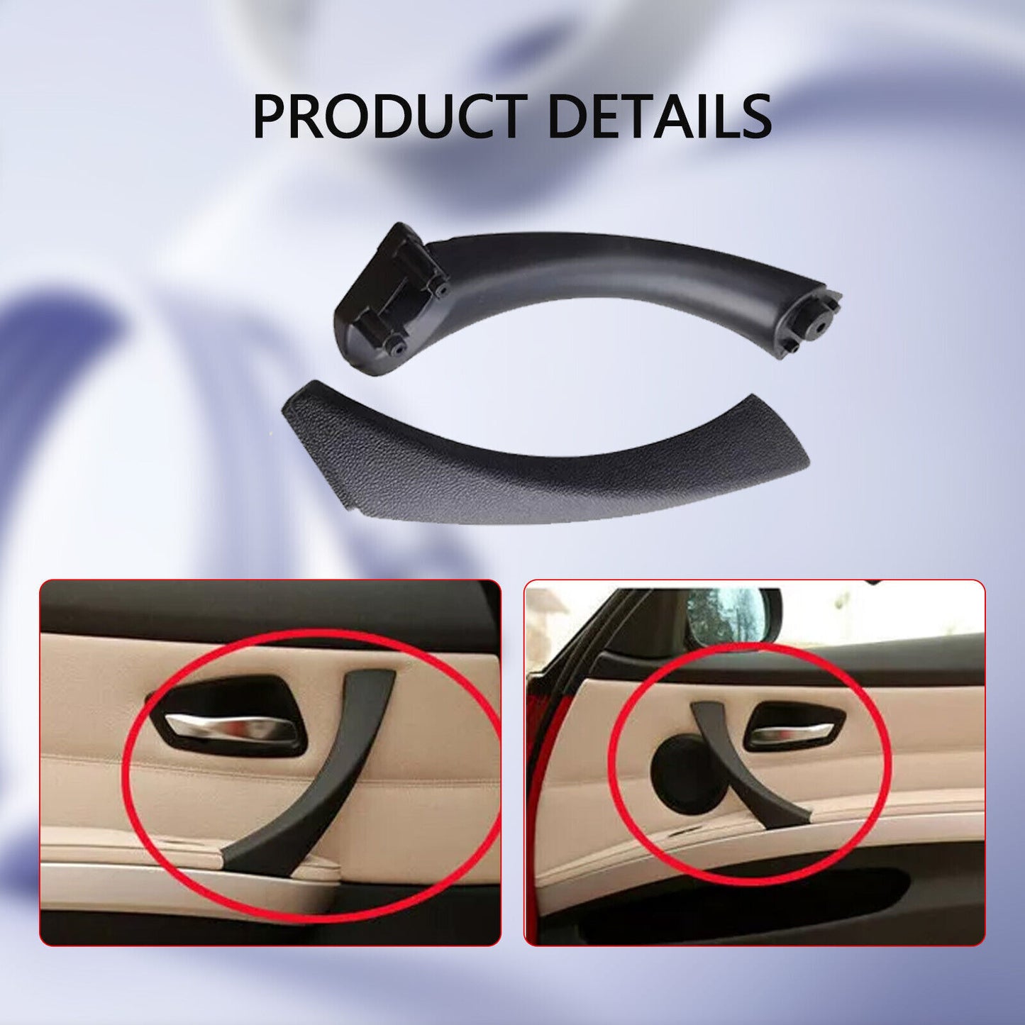4Pcs Black fit for BMW E90 328i Rear Left+Right Inner Door Handle Pull Trim Cover