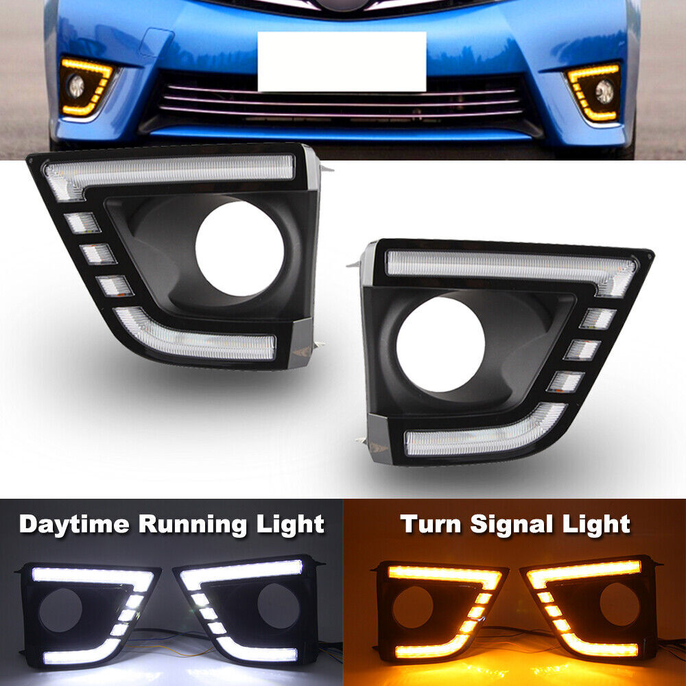 Pair LED DRL Daytime Running Light Turn Signal Lamp for Toyota for Corolla 2014-16