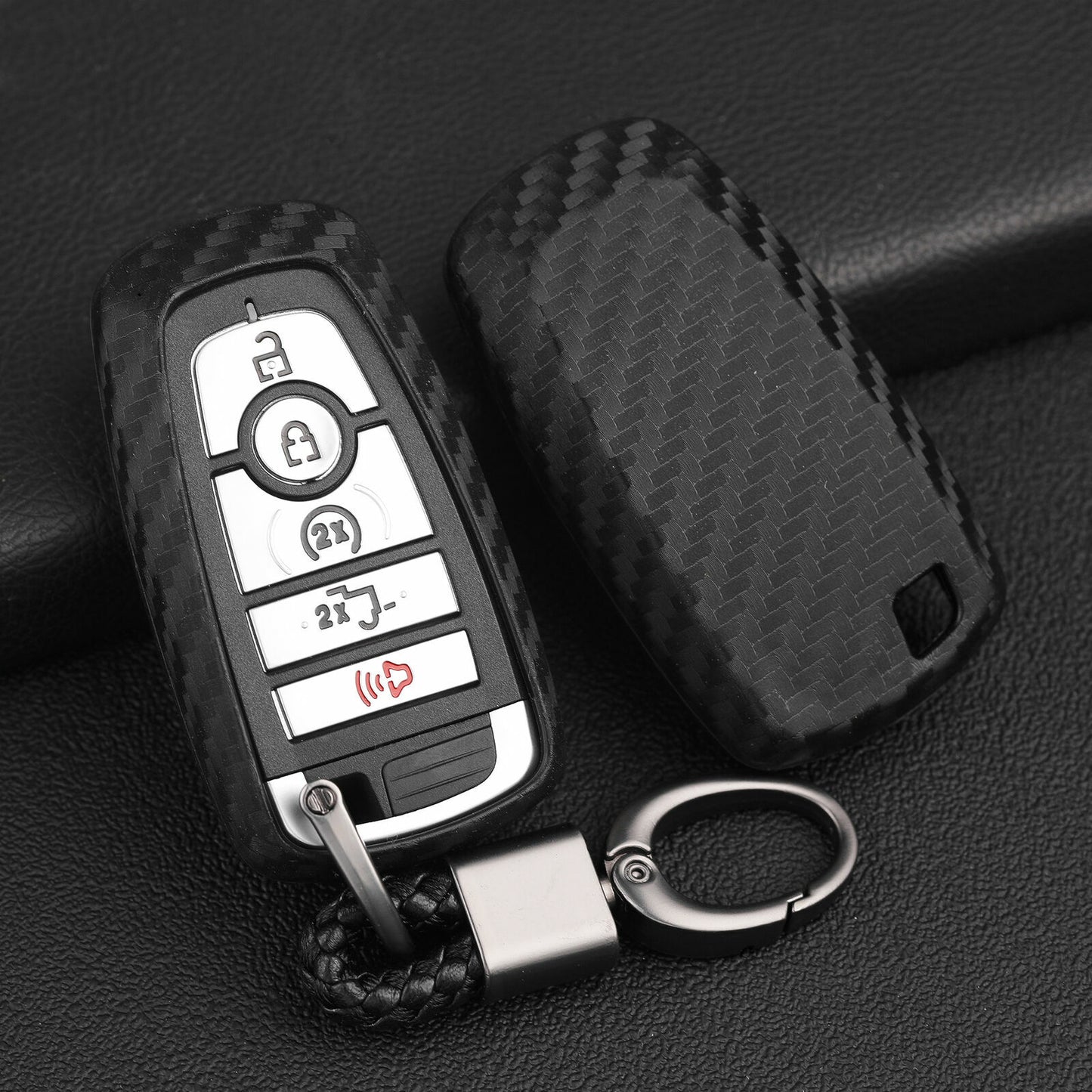 Carbon Fiber for Smart Key Fob Case Cover Chain for Ford Fusion F150 Explorer Mondeo